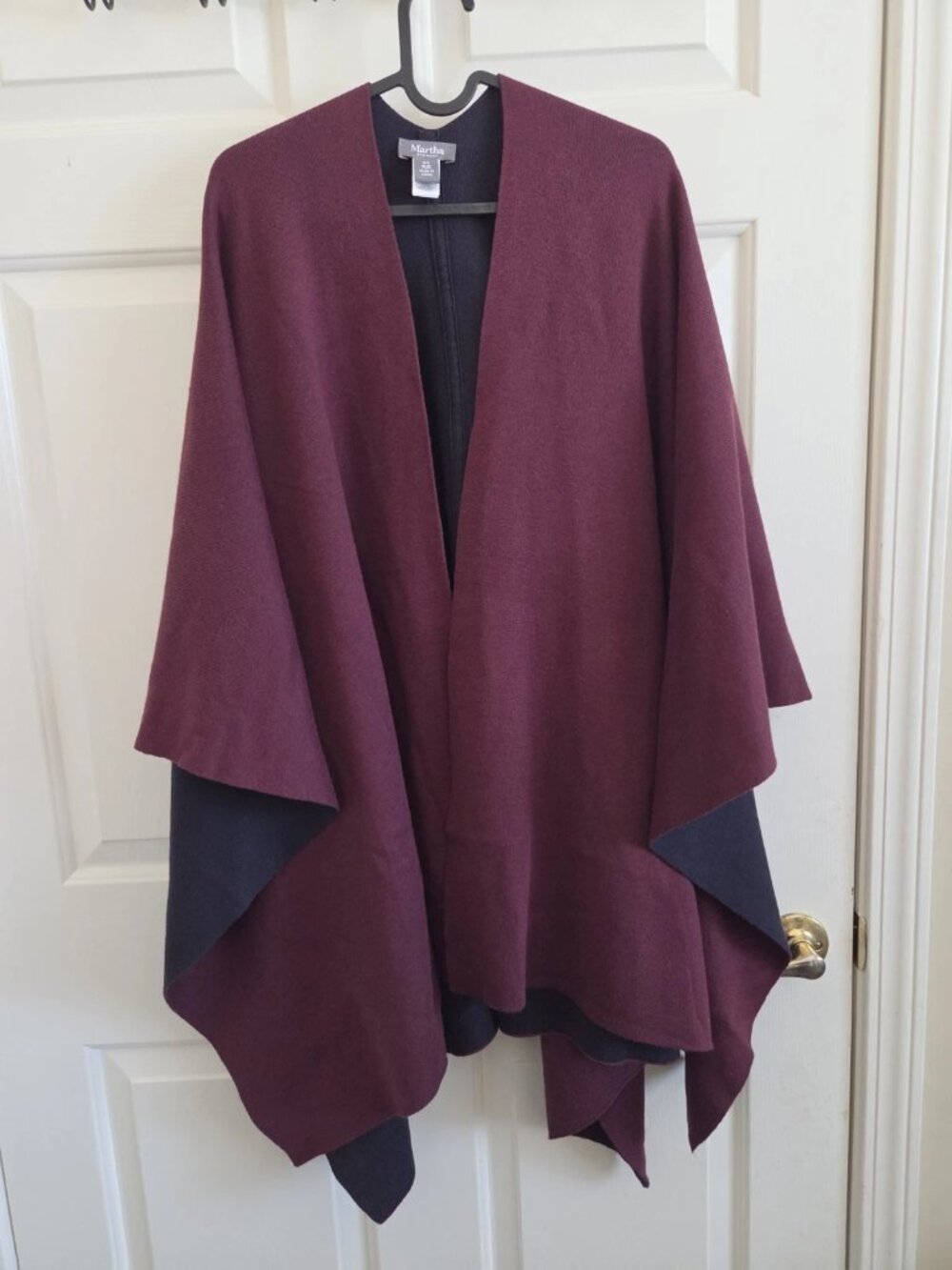 MarthaStewart Plus Burgundy Black Knit Shawl Poncho Wrap Cape One Size Reversibl